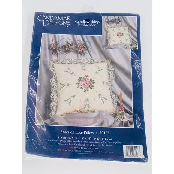 Vintage Candlewicking Embroidery Pillow Kit Candamar Designs Roses On Lace 80198 - Picture 7 of 7